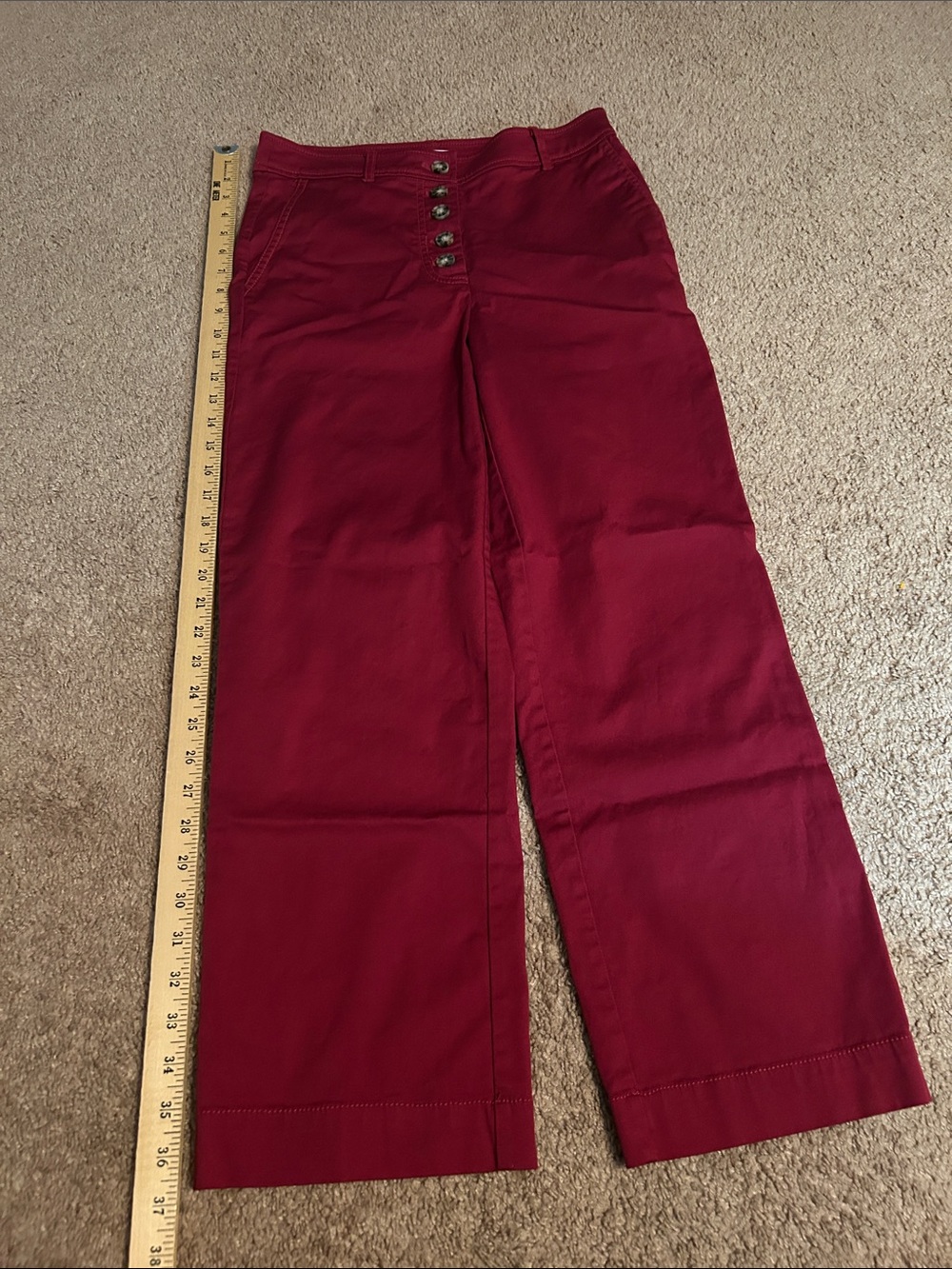 LOFT High-Waist Button-Front Wide Leg Pants - Burgundy